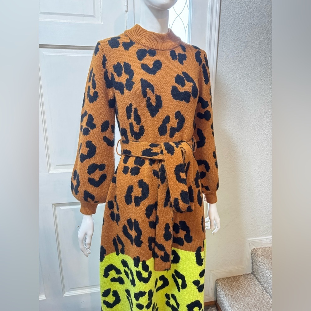 FARM RIO X ANTHROPOLOGIE Leopard Colorblock SWEATER DRESS- SIZE SMALL - Picture 7 of 14